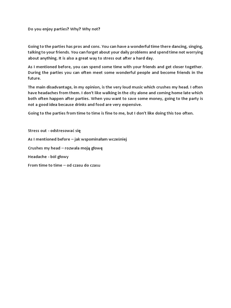 Do You Enjoy Parties Why Why Not | PDF