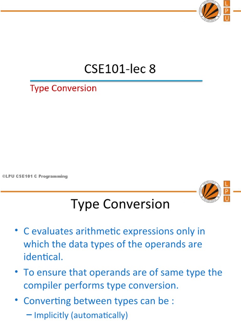 CSE101 - Lec 8 (Type Conversion) | PDF