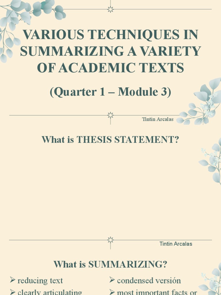 Techniques for Summarizing Academic Texts | PDF