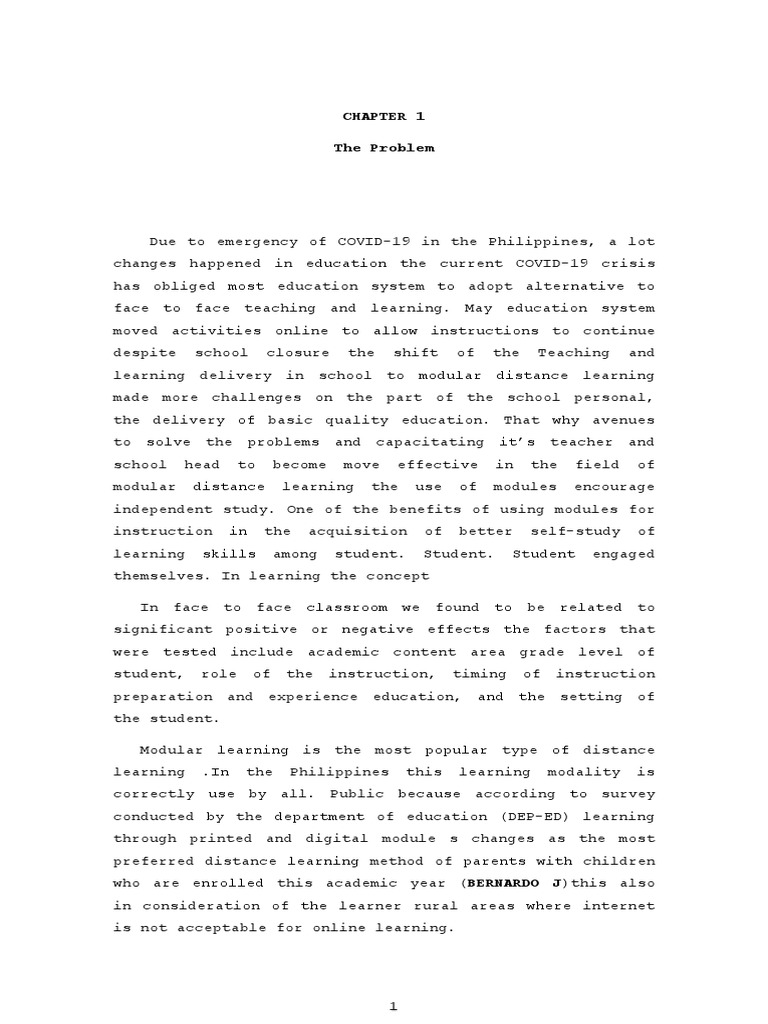 Challenges Met In Modular Distance Learning In Sagrada National Pdf