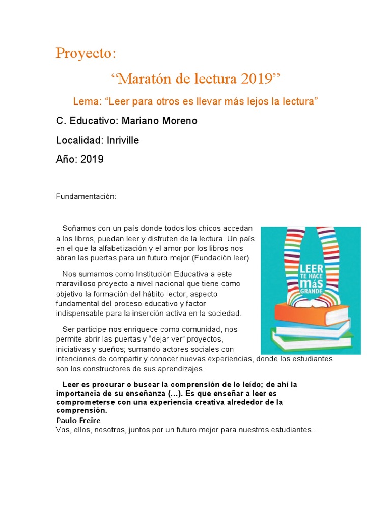 Maratón de Lectura 2019: Leer para Otros | PDF | Aprendizaje ...