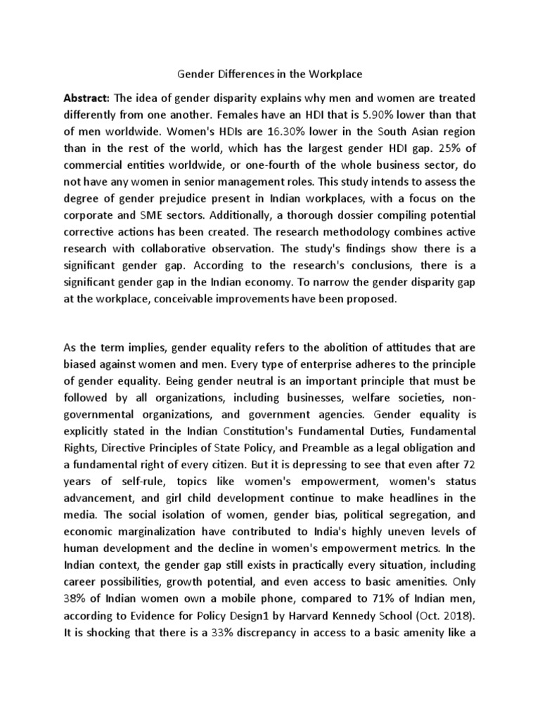 Gender Differences In The Workplace Pdf Egalitarianism Gender