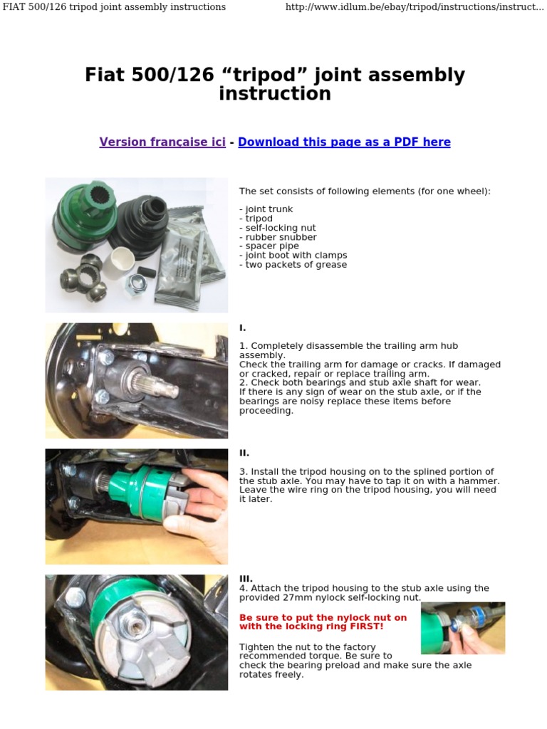 Tripod Instructions en PDF Axle Nut (Hardware)