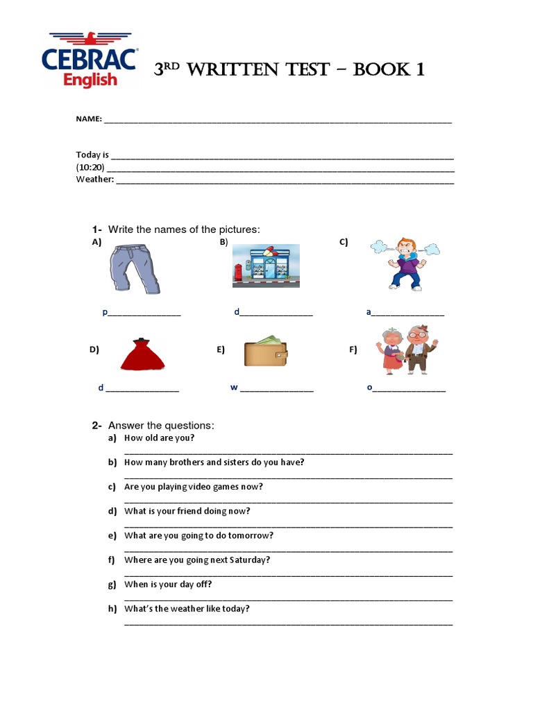 3 Written Test 3 - Book 1 | PDF | Games & Activities