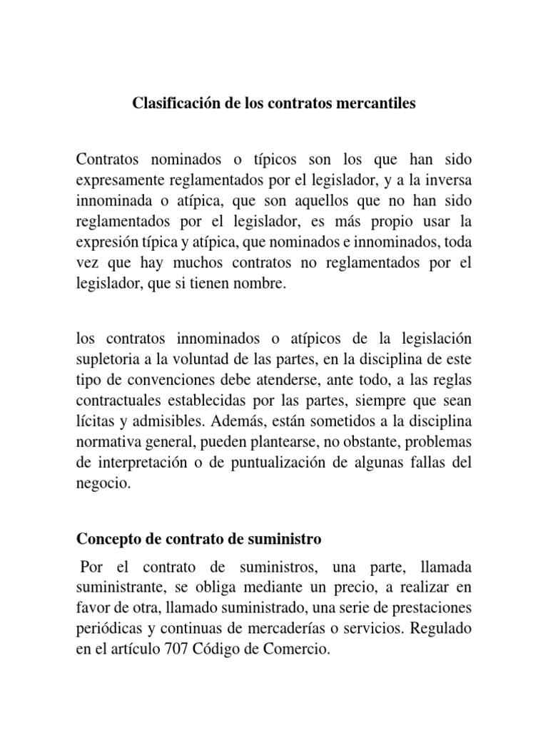 Clasificación y Tipos de Contratos Mercantiles | PDF | Propiedad | Justicia