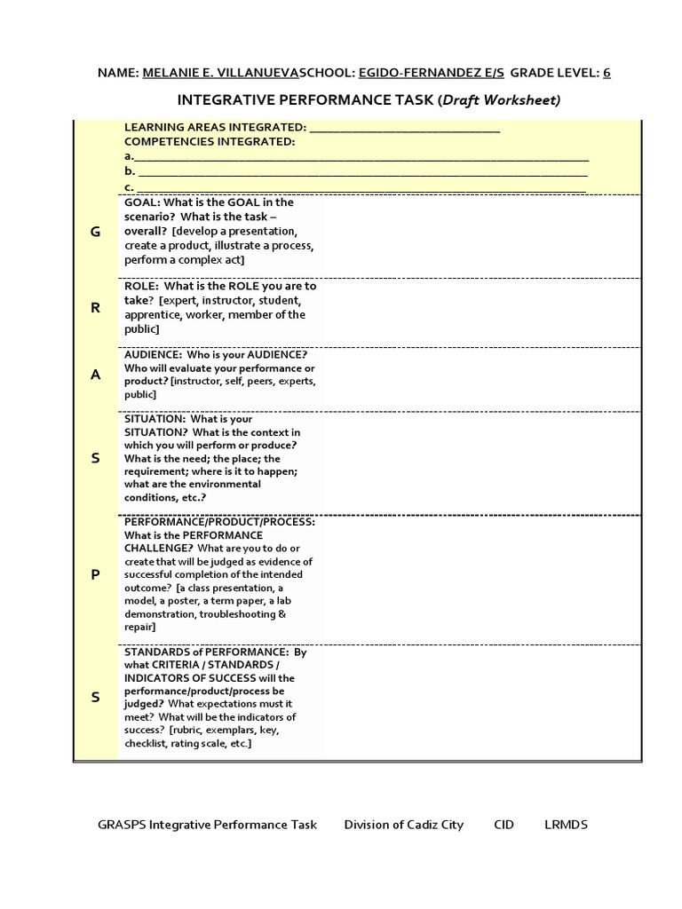 GRASPS Performance Task for Grade 6 | PDF | Rubric (Academic ...