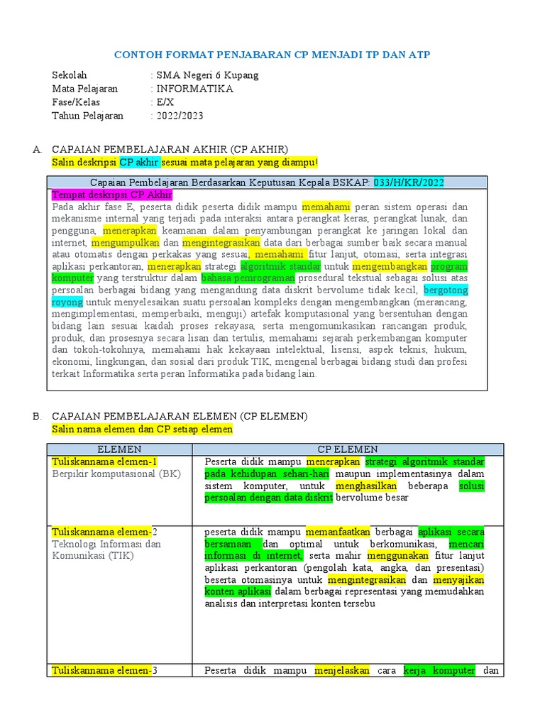 Contoh Format CP, TP, dan ATP Informatika | PDF