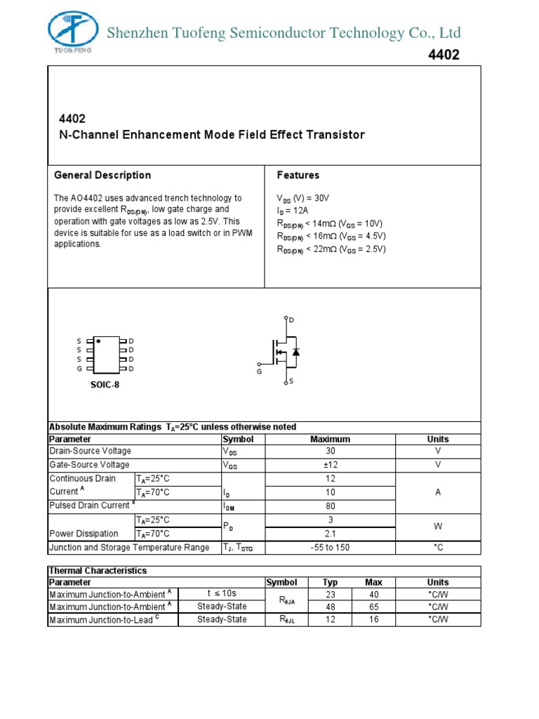 4402 TuofengSemiconductor | PDF | Field Effect Transistor | Diode