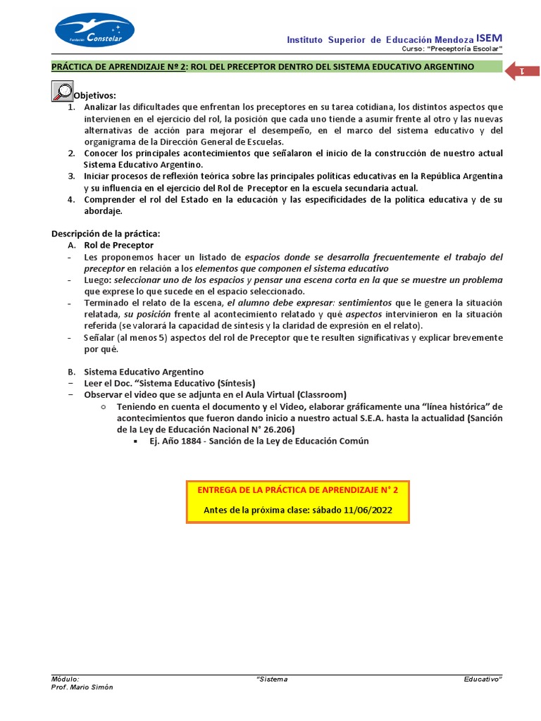 Práctica de Aprendizaje #2: Rol Del Preceptor Dentro Del Sistema ...