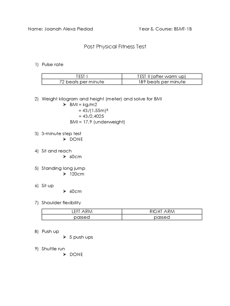 Post Physical Fitness Test, Piedad Joanah Alexa, Bsmt1b PDF
