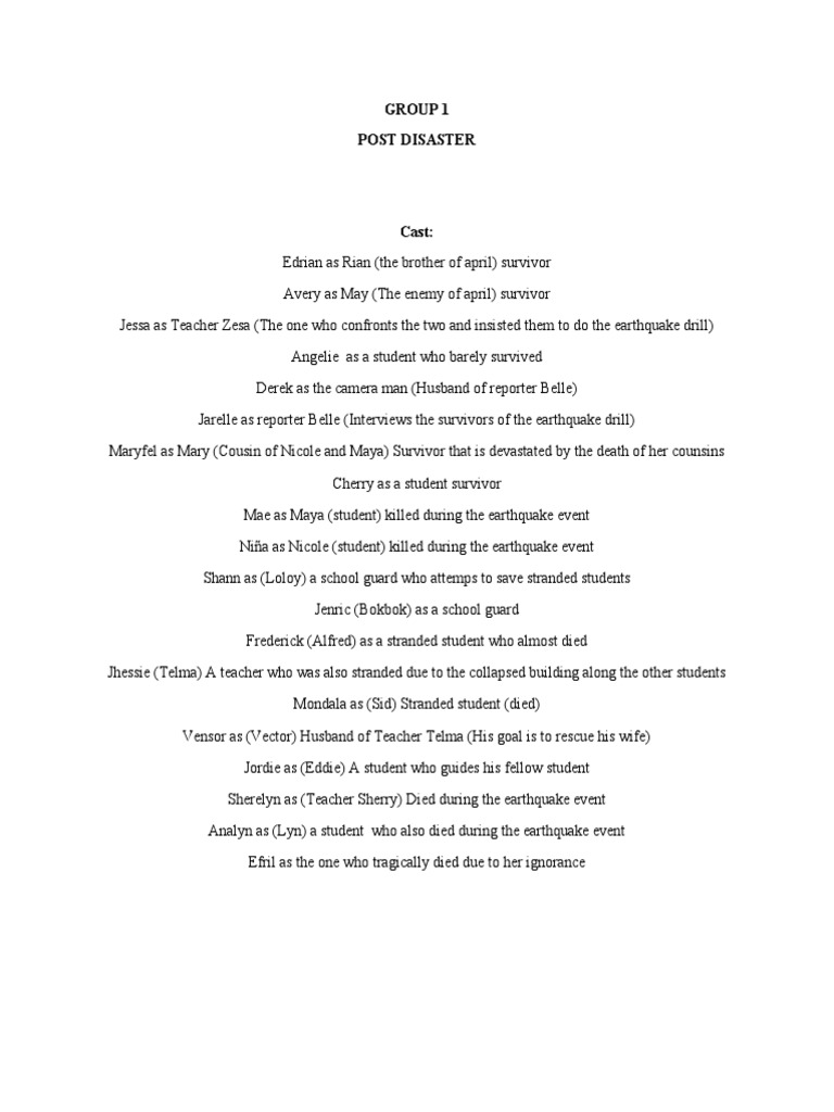 Post-Disaster Survival Script | PDF