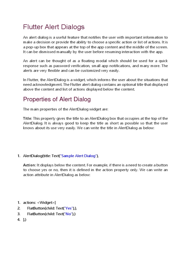 Flutter Alert Dialogs | PDF | Dialog Box | Software