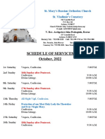 Schedule of Divine Services - October, 2022