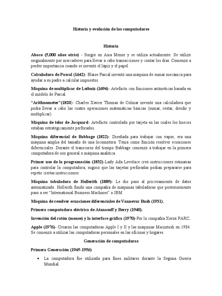 Historia y Evolución de Los Computadores | PDF | Ingeniería Informática