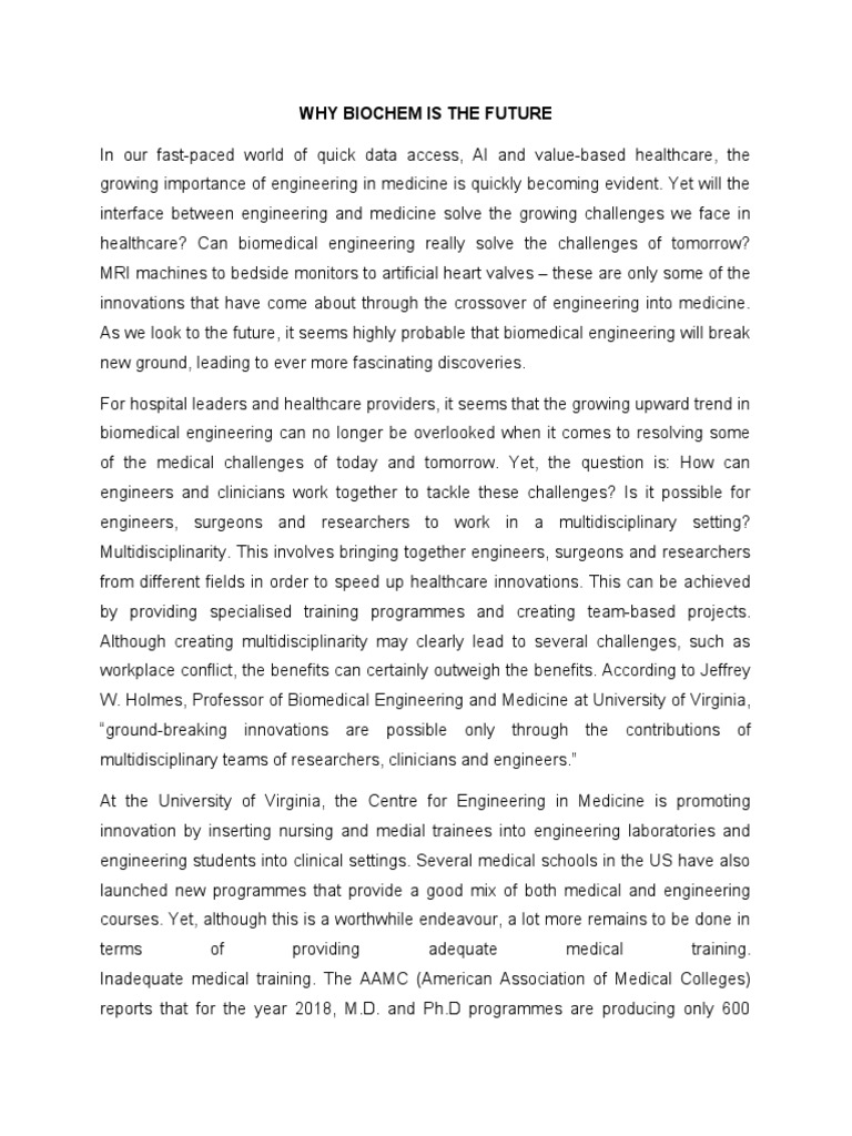 Why Biochem Is The Future | PDF | Biomedical Engineering | Medicine