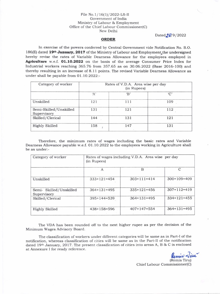 The central minimum wages notification oct 2022 pdf employment wage