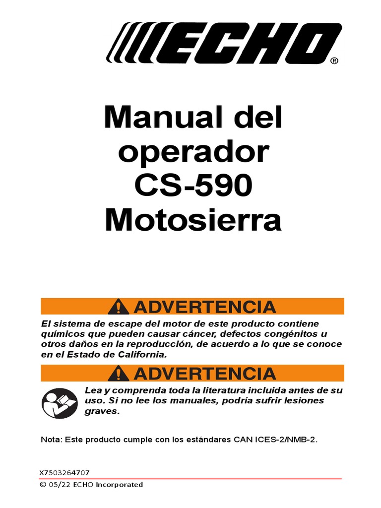 Manual Del Operador CS590 Motosierra Nota Este Producto Cumple Con