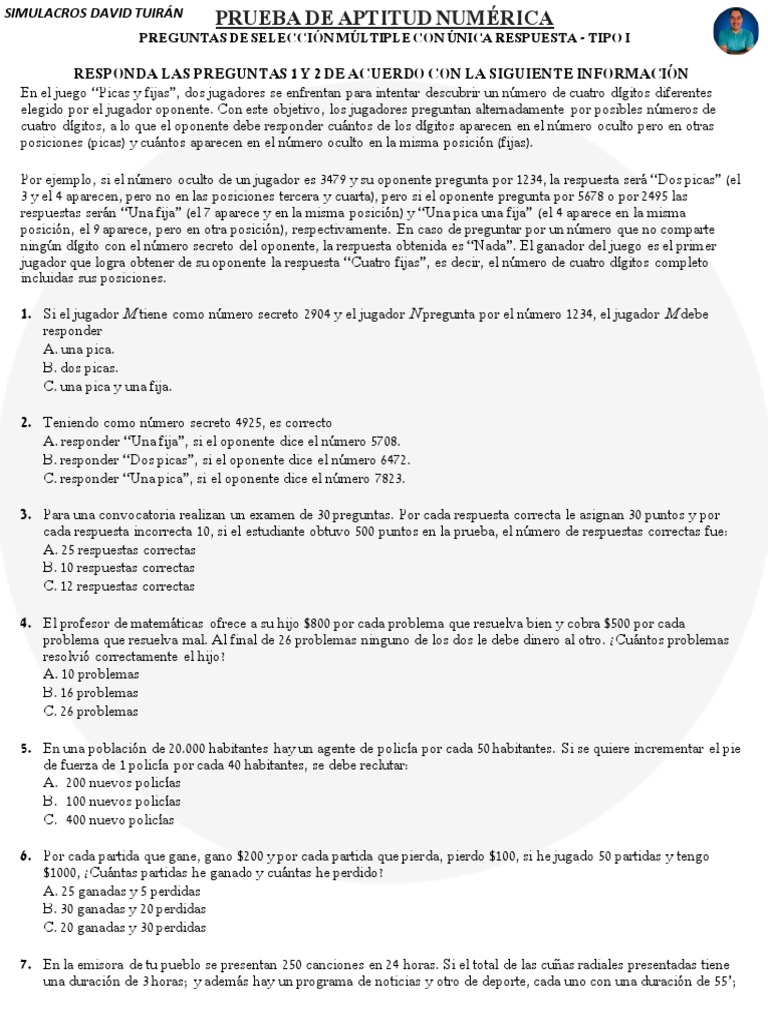 Aptitud Numérica P.a#5 Regalo Profe David | PDF