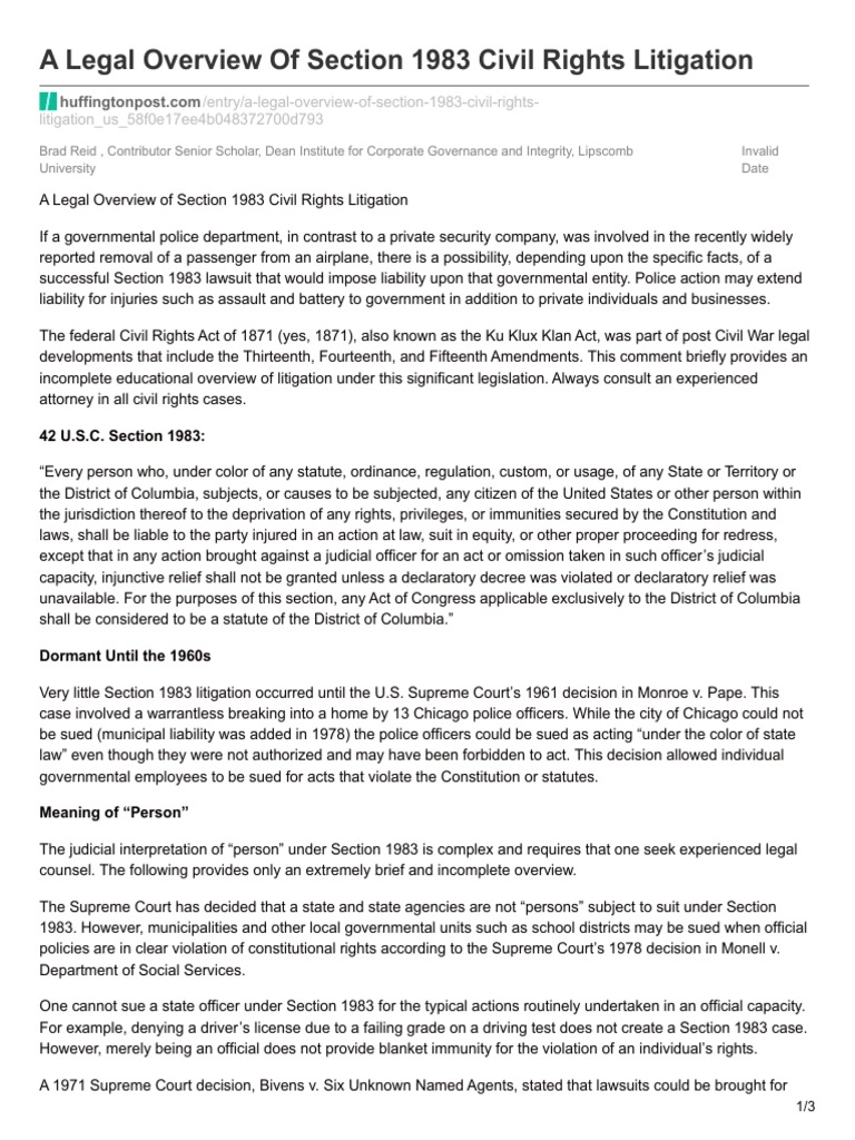 HuffingtonPost 42 USC 1983 | PDF | Qualified Immunity | Tort