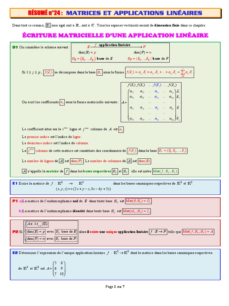 Matrices et Applications Linéaires | PDF | Matrice (Mathématiques ...