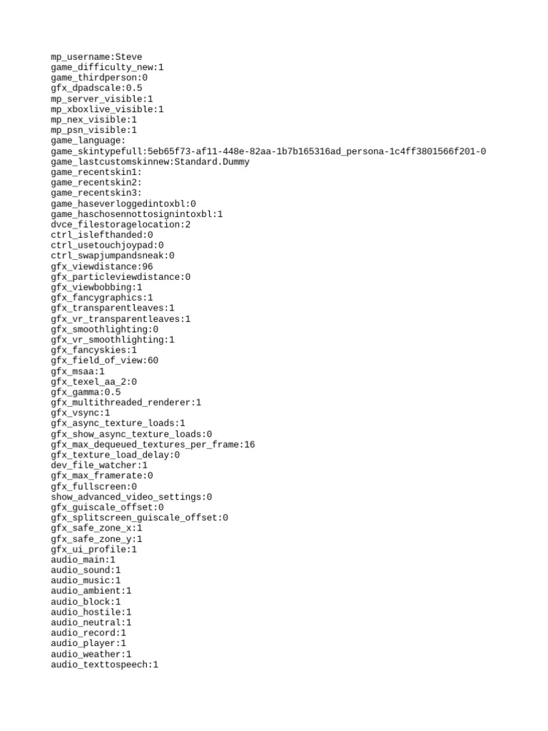 Player Game Settings and Control Configuration File PDF