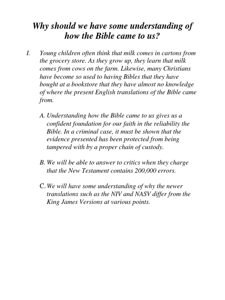 Why Should We Have Some Understanding of How The Bible Came To Us PDF