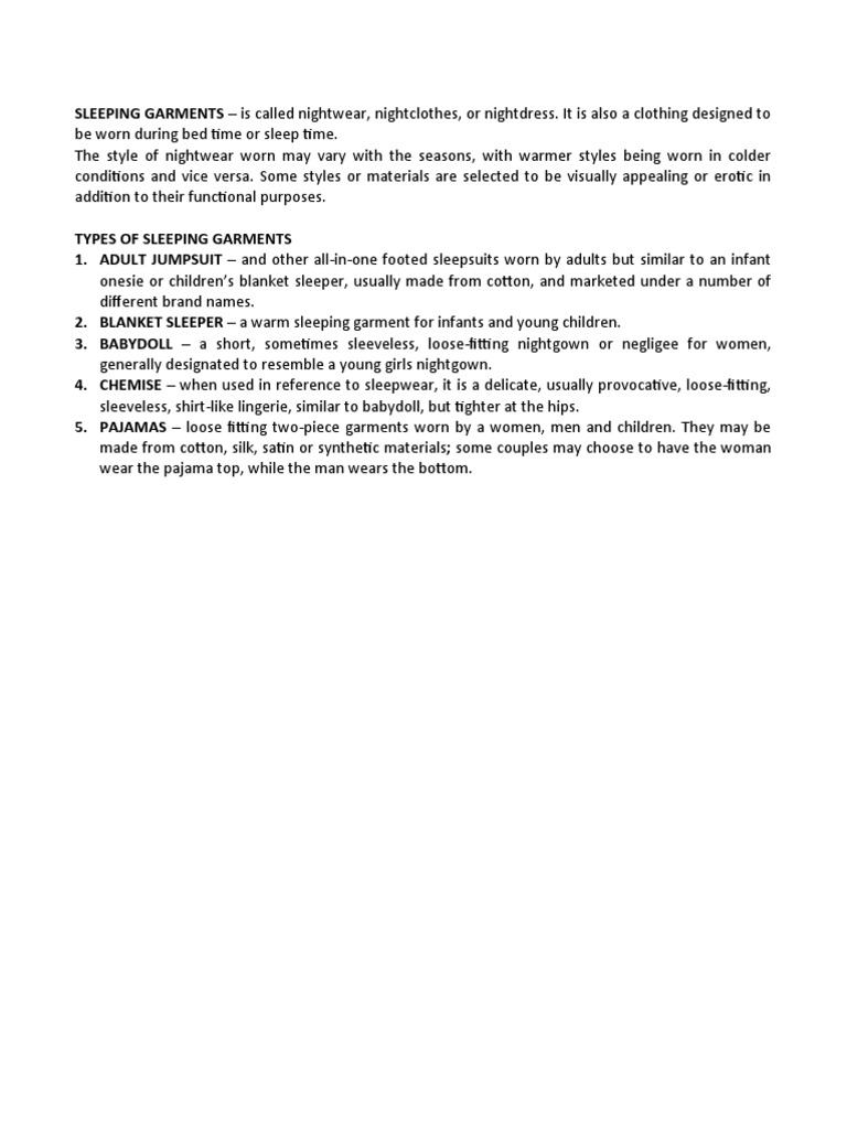 Sleeping Garments PDF