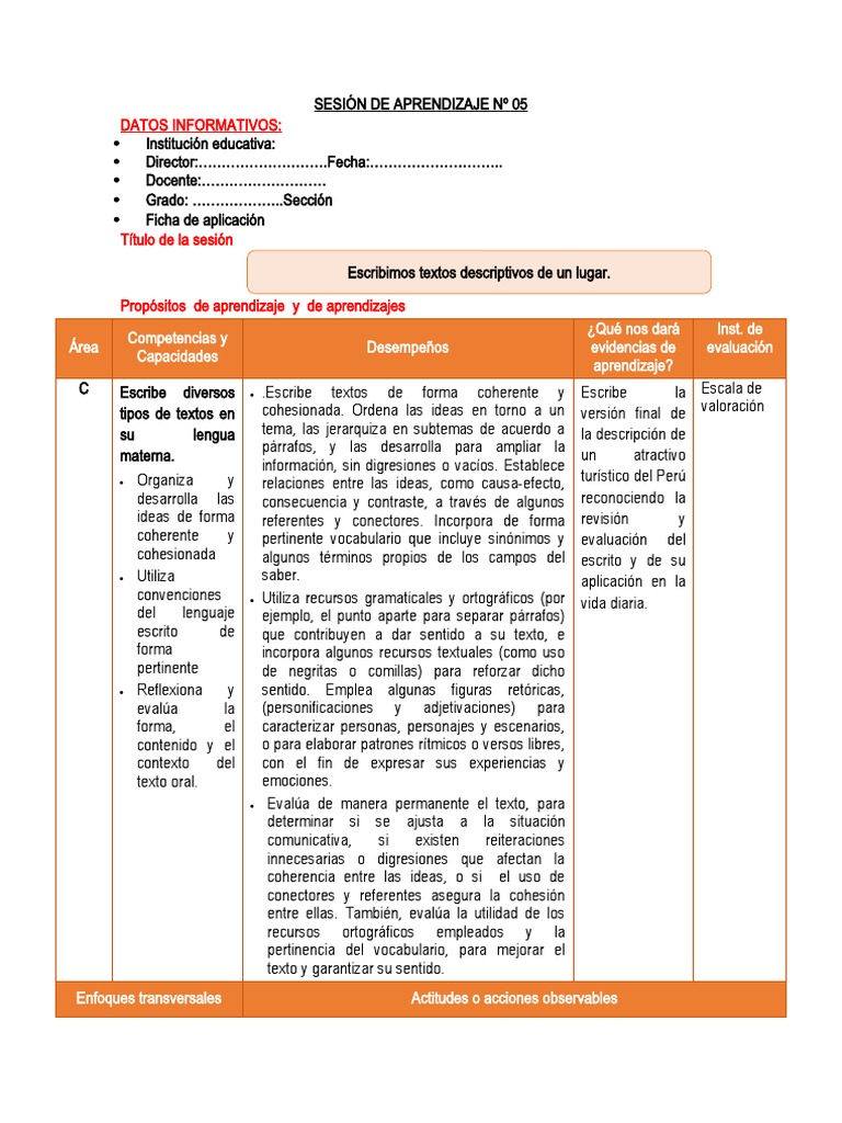 Escribimos Textos Descriptivos De Un Lugar Pdf Método De Enseñanza