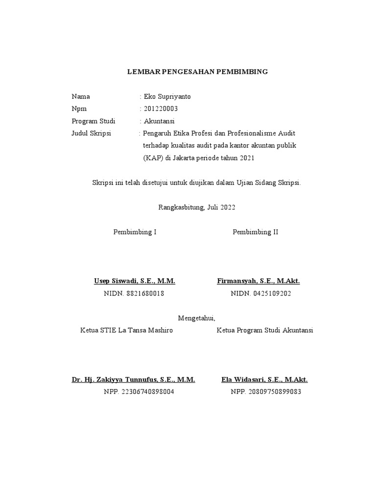 Lembar Pengesahan Skripsi | PDF | Bisnis