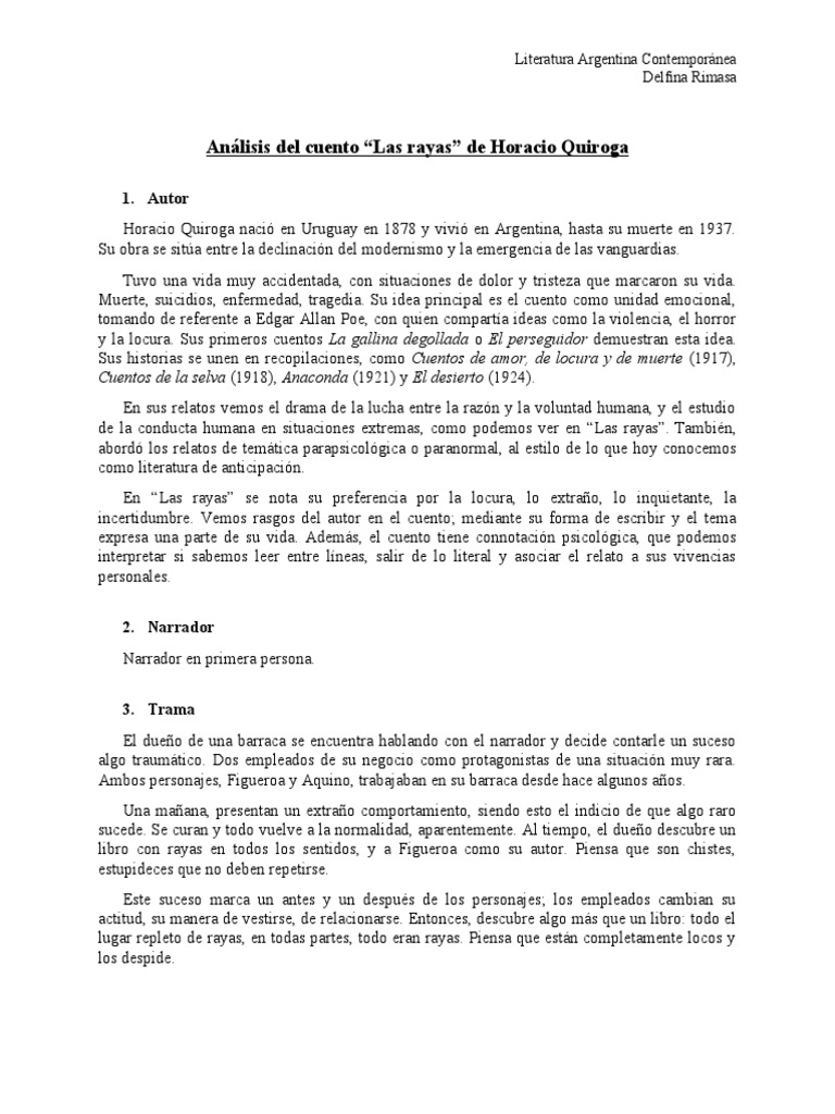 Analisis Del Cuento Las Rayas - Horacio Quiroga | PDF | Locura | Cuentos