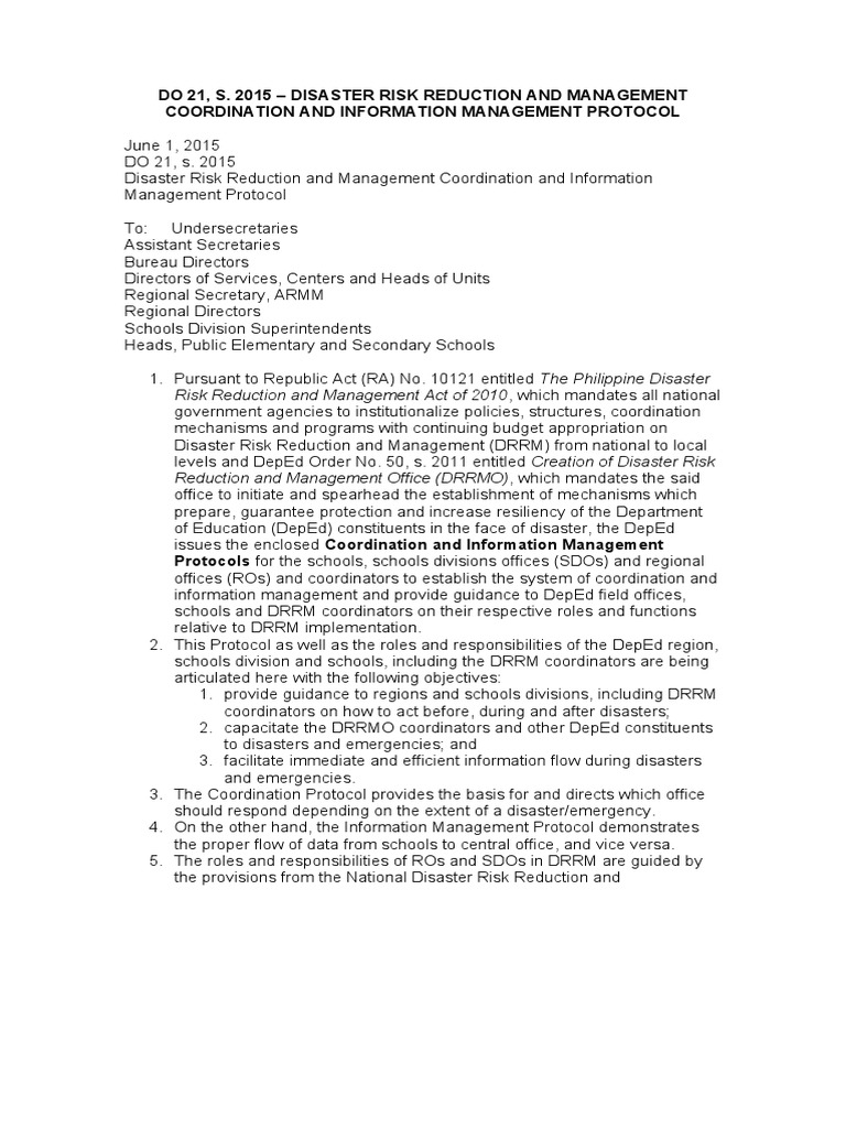 Do 21 s 2015 disaster risk reduction and management coordination