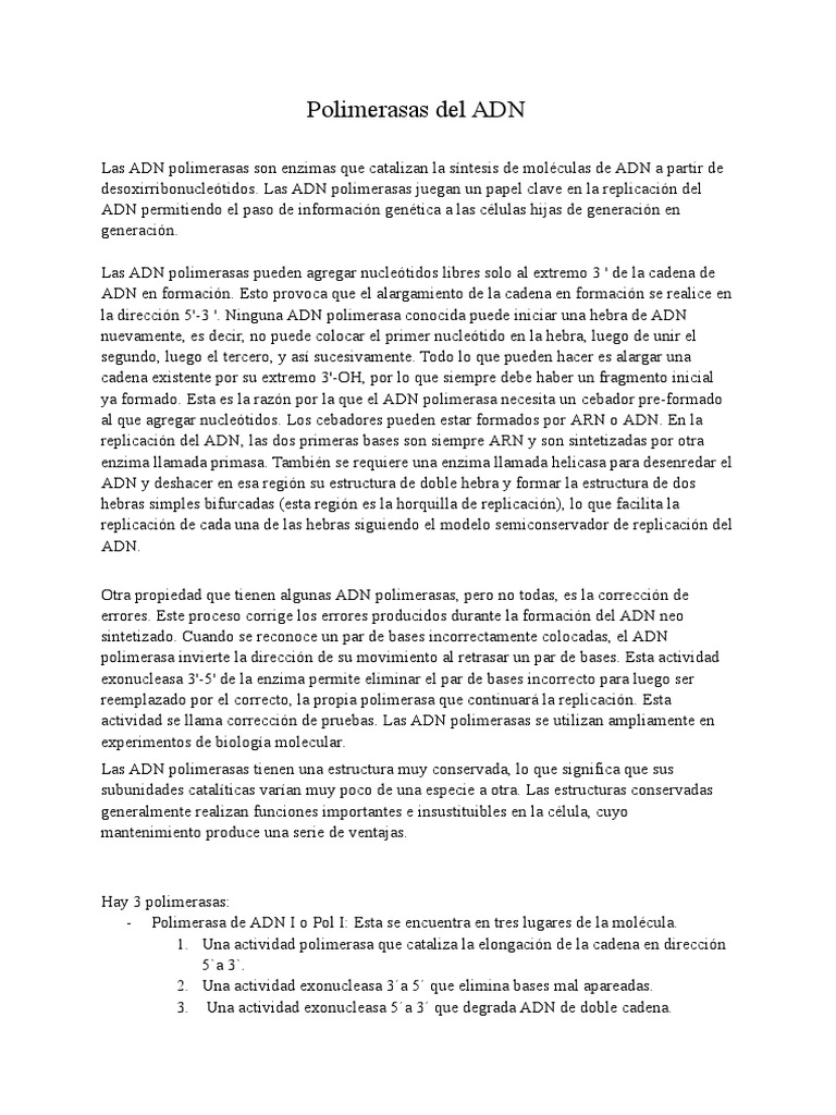 Polimerasas Del ADN | PDF | Replicación De Adn | Adn