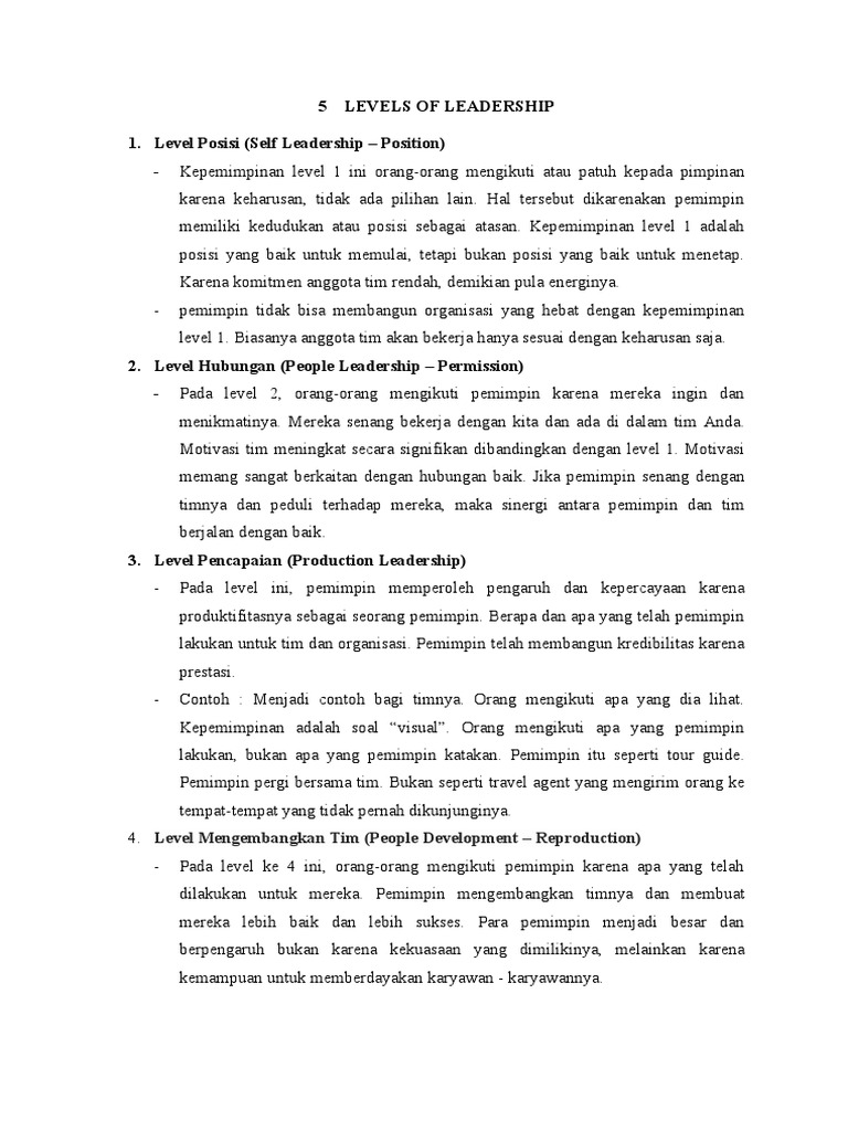 Levels of Leadership | PDF