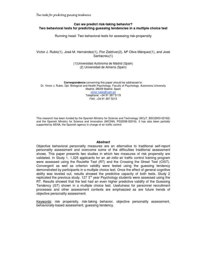 Can We Predict Risk Taking Behaviour | PDF | Risk | Regression Analysis
