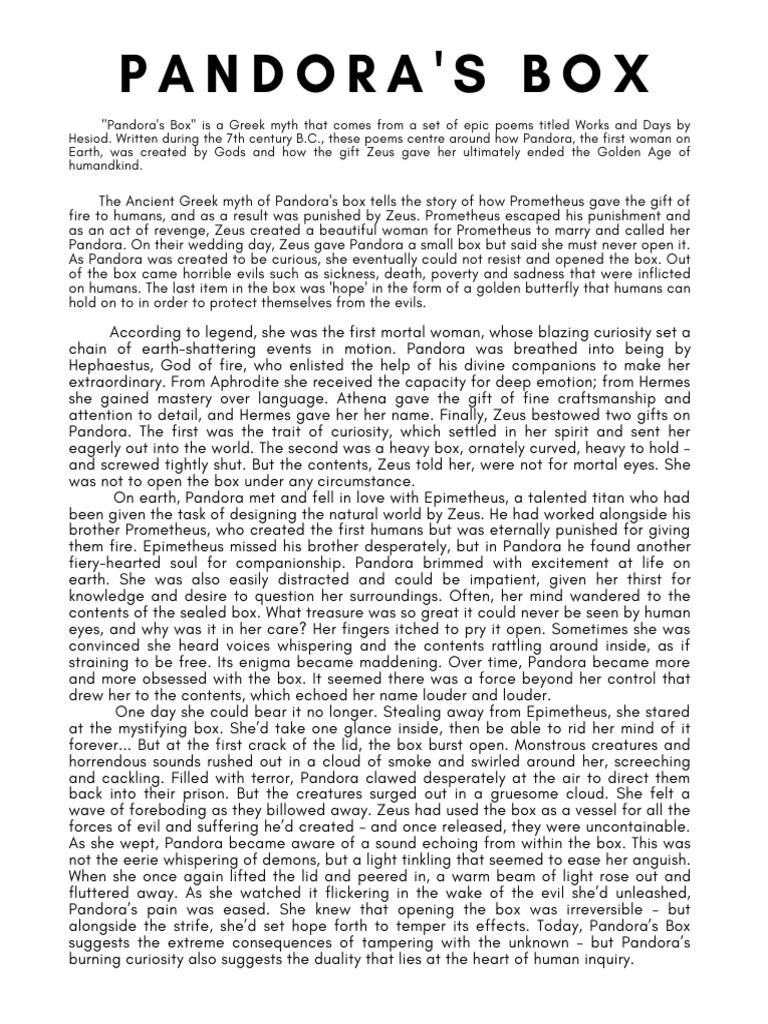 The Myth of Pandora's Box Explained | PDF | Prometheus | Ancient Greek  Literature, image size:768x1024