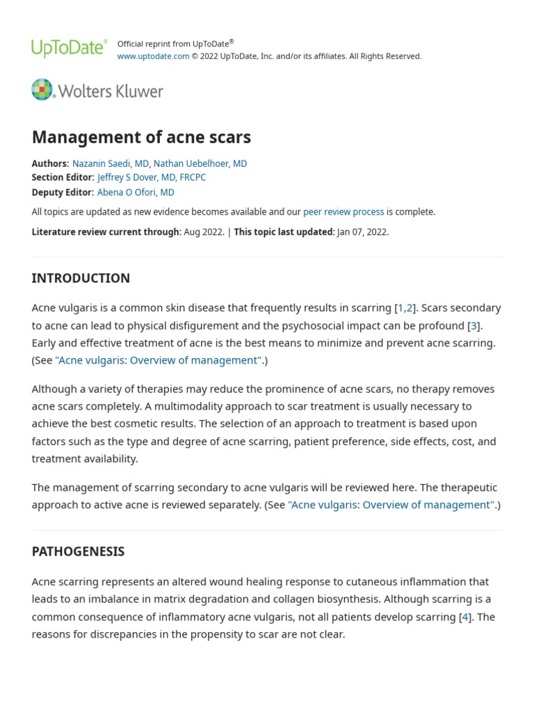 Management of Acne Scars - UpToDate | PDF | Scar | Dermatology