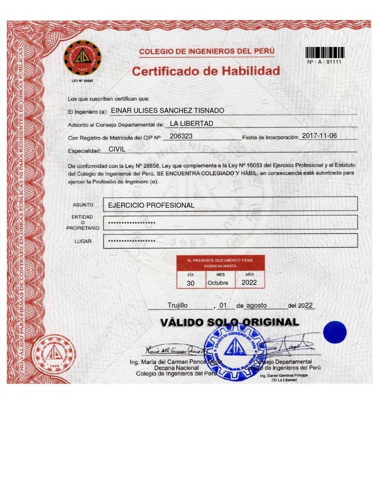Certificado de Habilidad Del Residente PDF