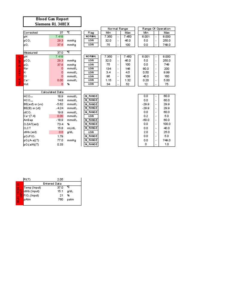 Blood Gas Report Siemens RL 348EX-Update | PDF | Physiology | Chemistry
