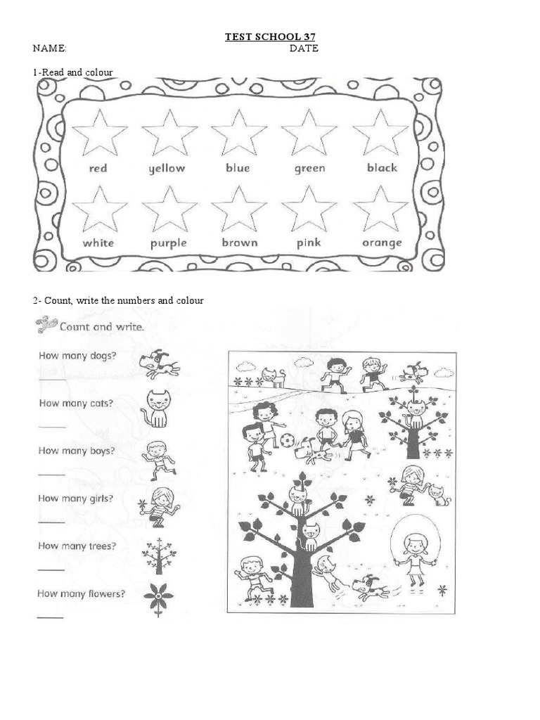 Test On Colours Numbers and School Objects Tests - 12180 | PDF