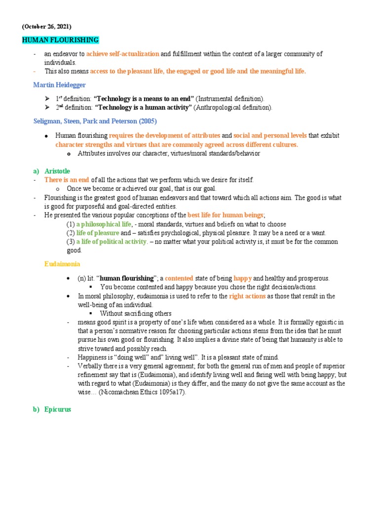 6 Human Flourishing October 26 2021 PDF Metaphysics Ethical