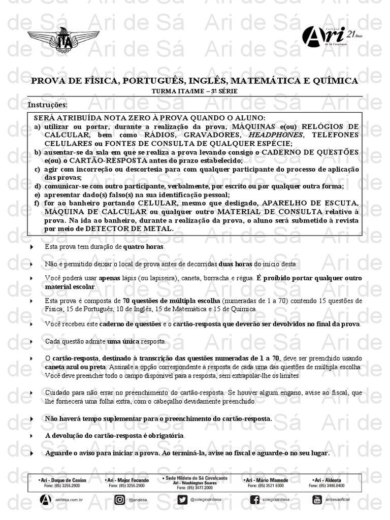 Prova de Múltipla Escolha ITA/IME | PDF | Jean Paul Sartre ...