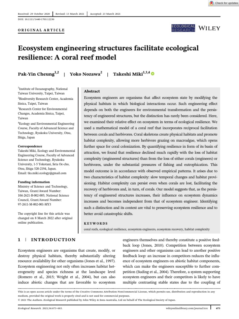Ecological research 2021 cheung ecosystem engineering structures