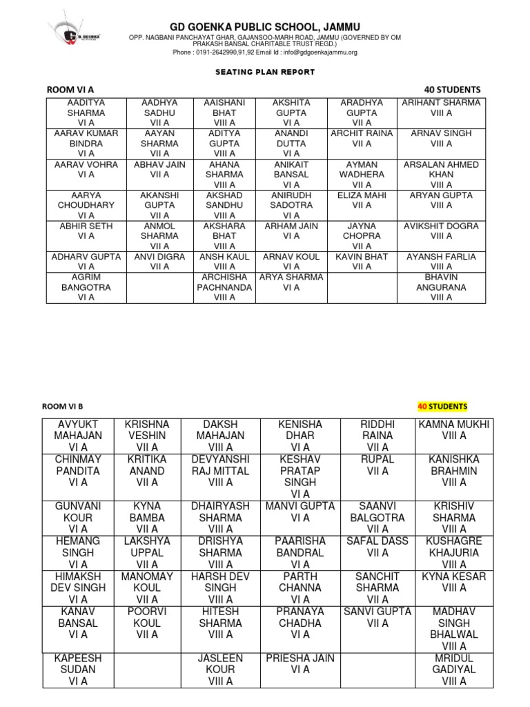 GD Goenka Jammu Seating Plan | PDF