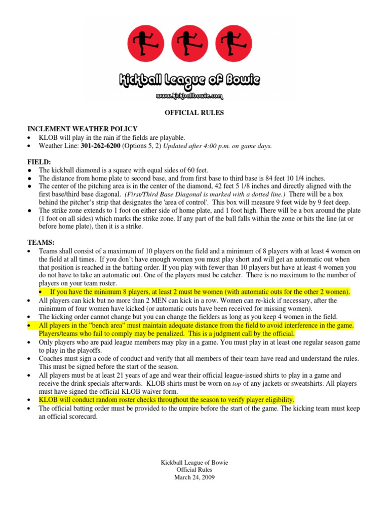 Official Rules Inclement Weather Policy PDF Baseball Field Softball