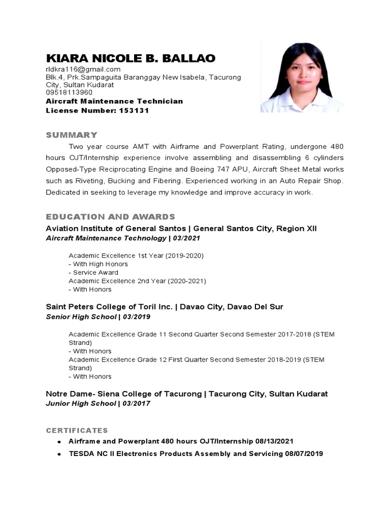My Resume PDF Aircraft Aviation