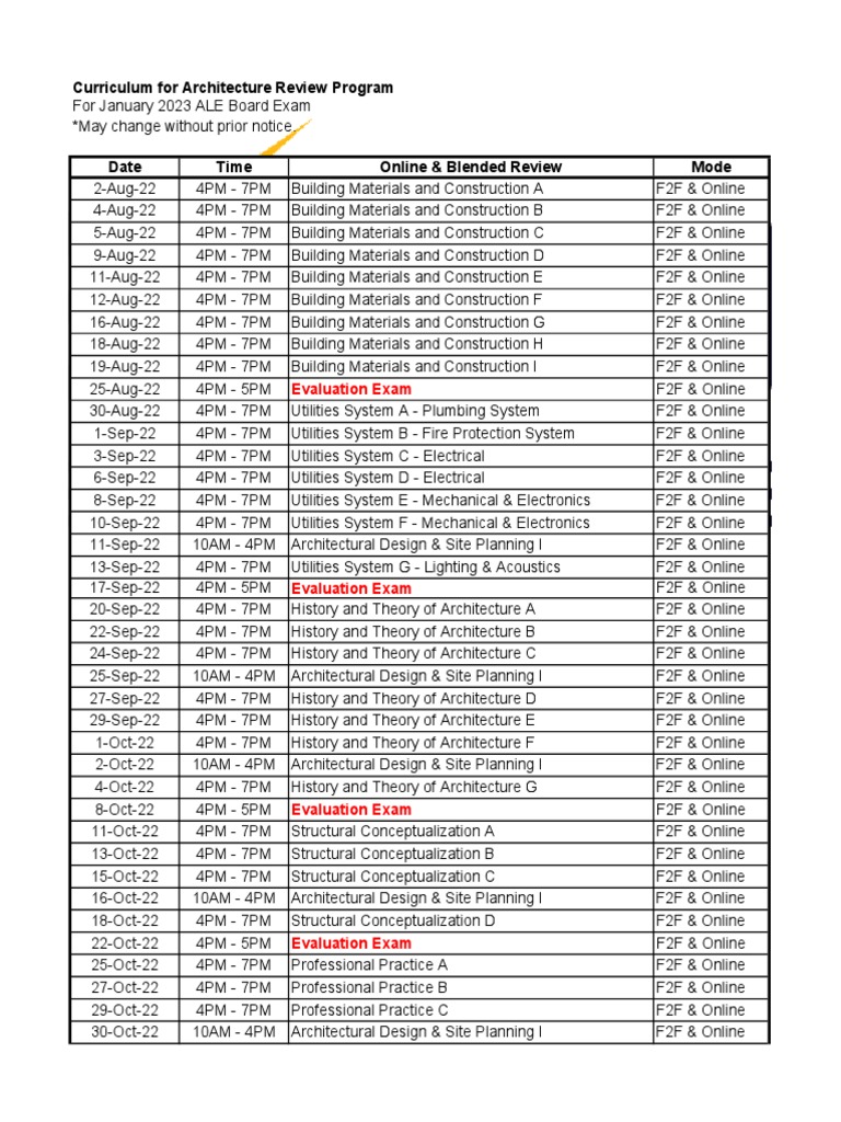 Ale Jan 2023 Schedule Pdf