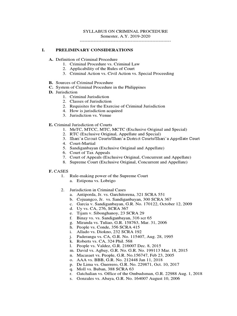 Syllabus On Crim Pro - Part1 | PDF | Statute Of Limitations | Prosecutor