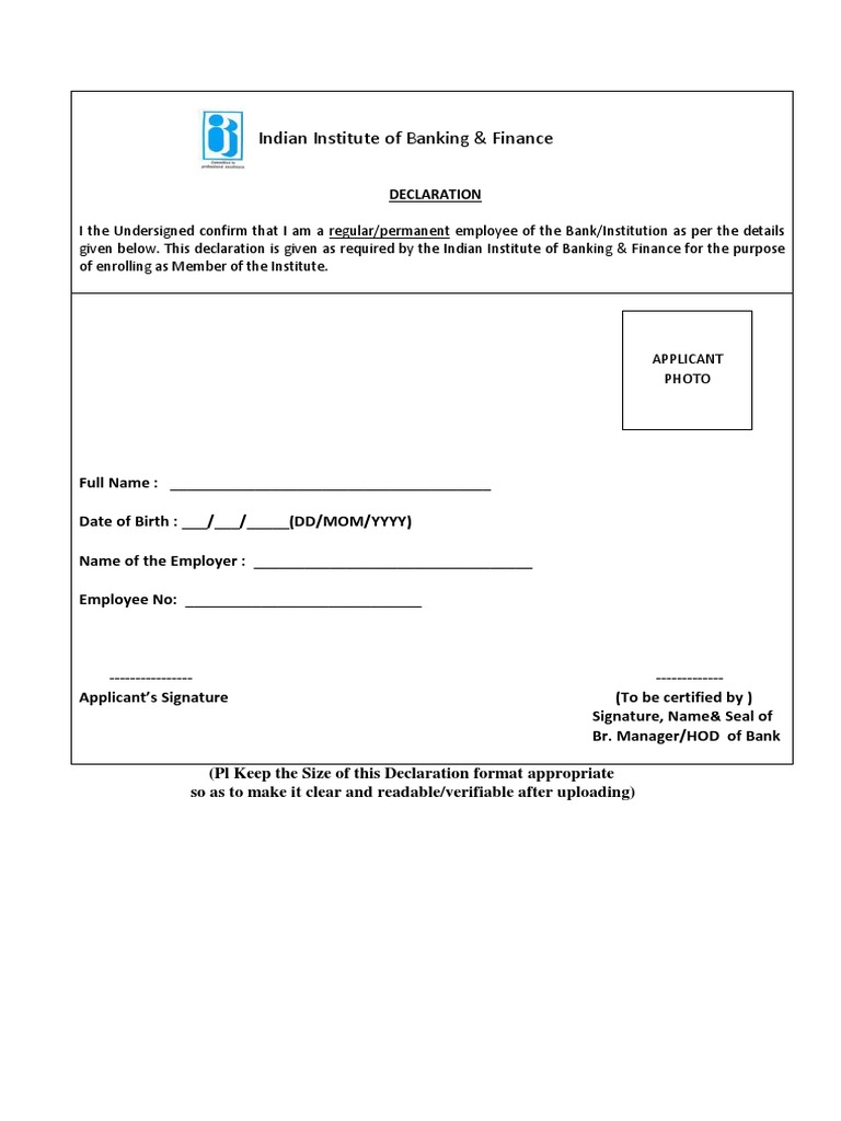 IIBF Membership Declaration Form | PDF | Finance & Money Management