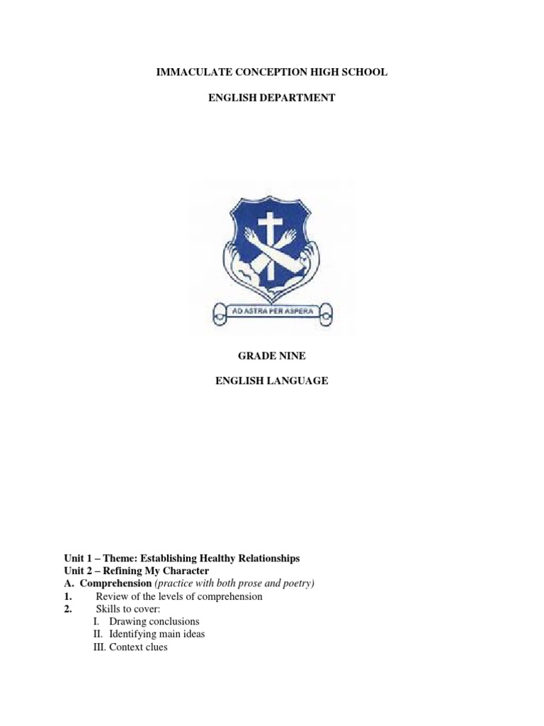 Grade 9 Syllabus Pdf English Language Language Mechanics