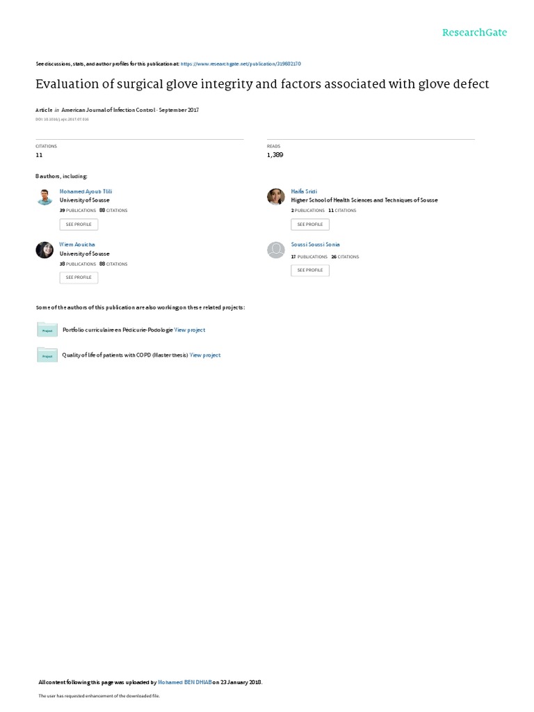 Evaluation of Surgical Glove Integrity and Factors Associated With Glove Defect PDF Surgery